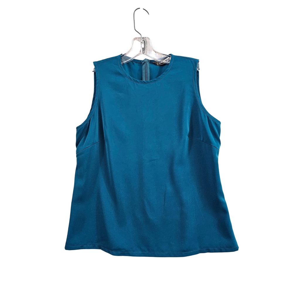 Yaly Couture Tank Top Blouse Women Teal Silk Sleeveless Back Zip Shell Tailored